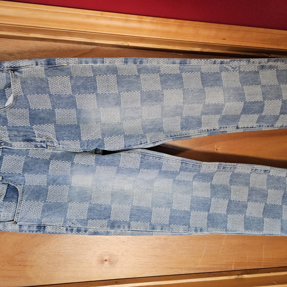 Blue Relaxed Jeans with louis Unique Checkered Design